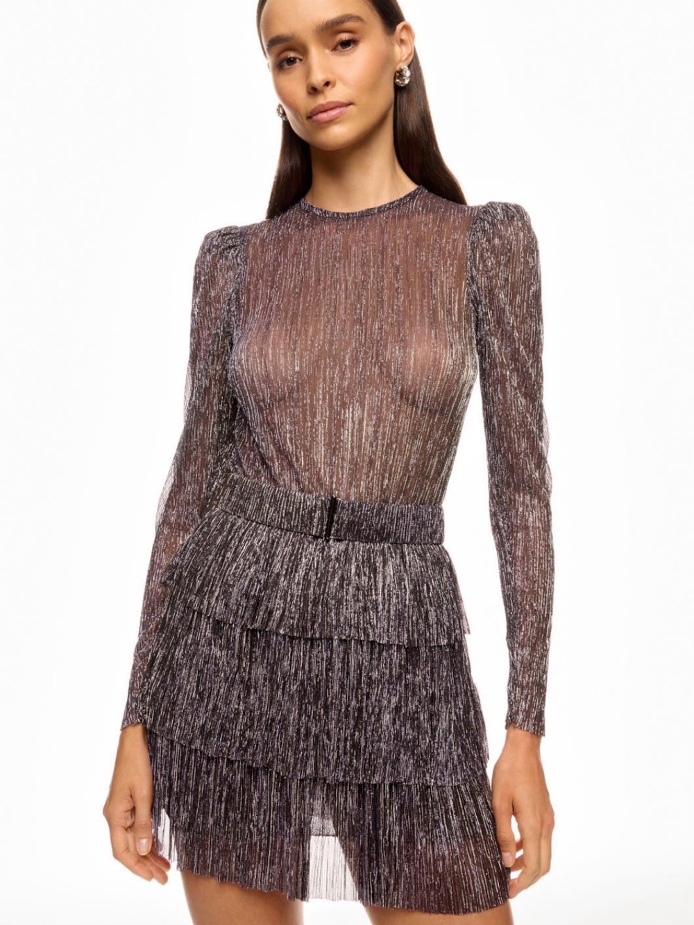 Sabina Musayev Silver Metallic Mini Dress